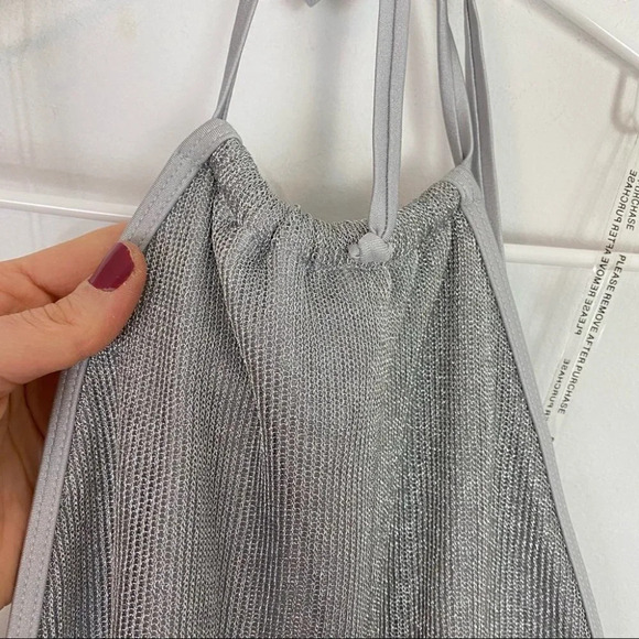 Sam Edelman Silver Mesh Halter Bathing Suit Womens XS One Piece Swim NWT New - Picture 6 of 16